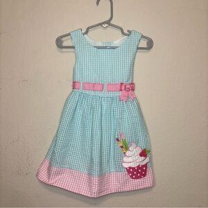 Counting Daisies Light Blue & Pink Cupcake Seersucker Dress, size 2T